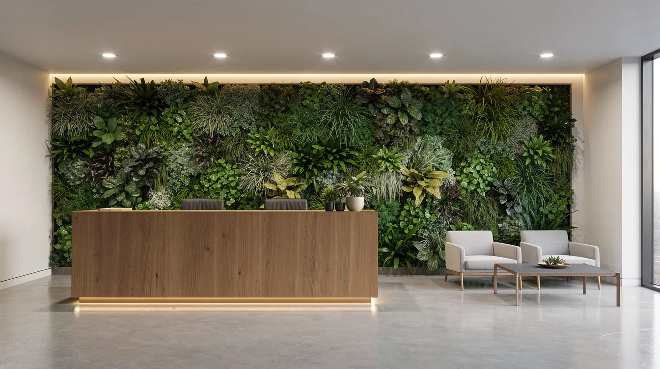 Office reception artificial green wall | Evergreen Walls