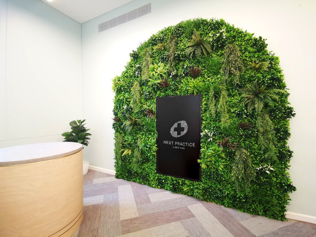 Next Practice Healthcare - Faux Green Wall Branded Arch Feature - Evergreen Walls