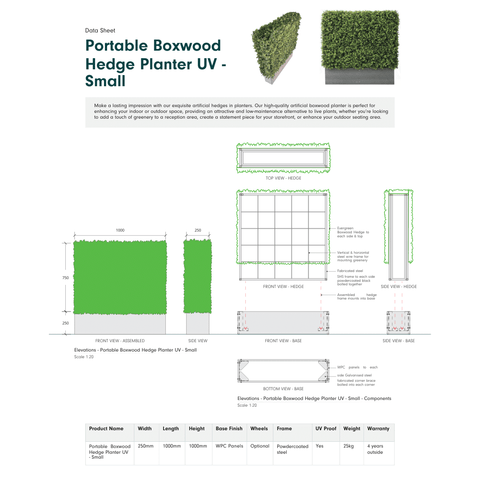 Portable Boxwood Hedge Planter UV