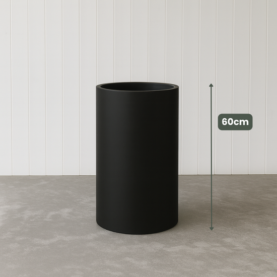 Lightweight Tall Cylinder Pot | Black | Evergreen Walls